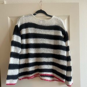 Pieces (bought in Europe) knit sweater, semi-cropped length, black & white w/red